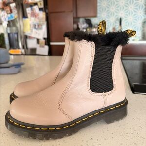 DR MARTENS Leonore Faux Fur-Lined Virginia Leather Boots Vintage Taupe